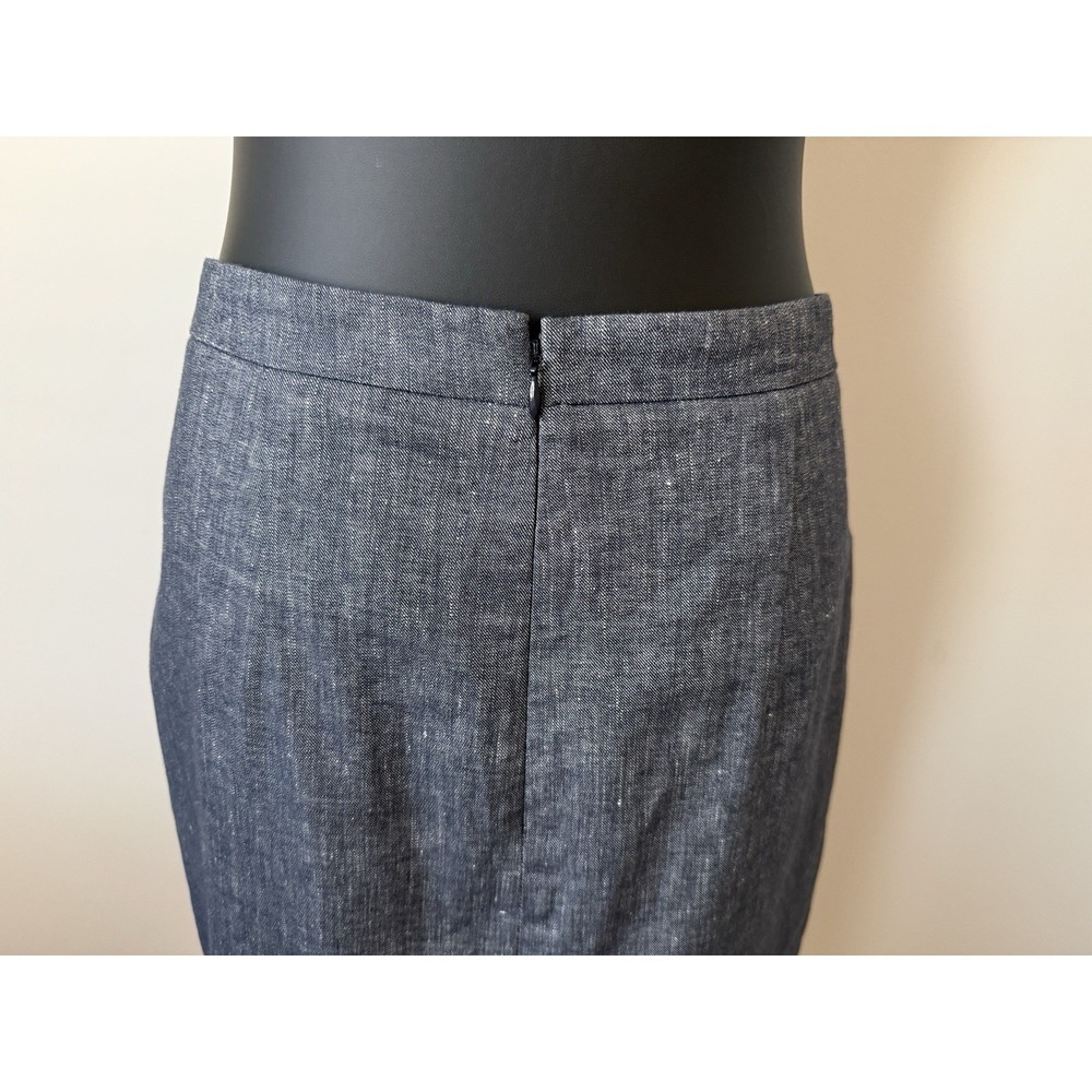 ANN TAYLOR Women's 8P Linen Blend Blue Chambray Belted Skirt Lined Petite NWOT - Picture 10 of 16